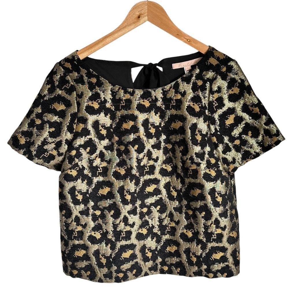 Anthropologie Hutch Women's Metallic Leopard Print Keyhole Back Tie‎ Top Small